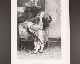 1878 EL CONOCEDOR - Grabado en acero RARO de "The Art Journal"