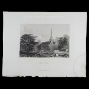 1847 The SCENE GRAY'S ELEGY: Church-Yard of Stoke-Pogis - Black and white steel engraving “Payne’s Universum - The Pictorial World”