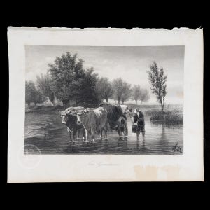 1855 WÓZEK OGRODNIKA – czarno-biały staloryt autorstwa Alberta Henry’ego Payne’a „Payne’s Universum”