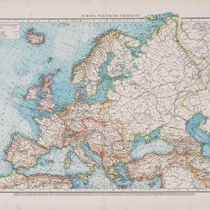 Map of Europe  / Color map / Original / German World Atlas 1896 / Big / 22.5 x17.5 in
