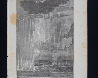 The Formation of the Atmosphere. First Condensation of Water   - Very rare lithograph "La Creation de l'Homme" by Camille Flammarion 1886