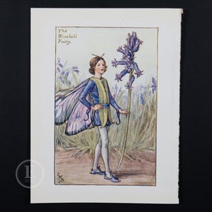 1940 The Bluebell Fairy - Small Vintage Flower Fairy Lithograph - Nursery decor and children’s art