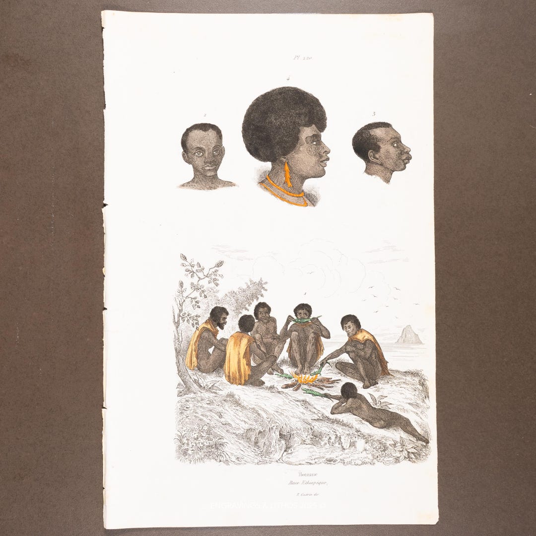 1846 Ethiopian Life Scene - Engraving Enhanced With Watercolor From ...