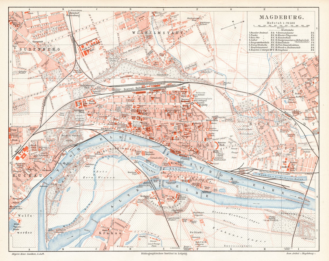 Map of Magdeburg Germany Original Color Lithography From - Etsy