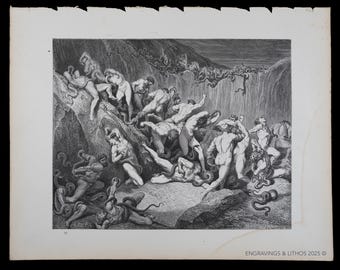 1880 THE SNAKE PUNISHMENT – Original Print from "The Vision of Hell" by Dante Alighieri