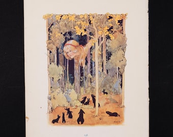 1916 ALICE Peeks Through the TREES  – Illustration from Alice’s Adventures in Wonderland by Lewis Carroll