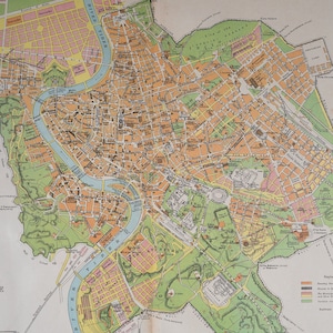Roma moderna, Italia - Mapa litográfico publicado en 1898, Edimburgo y Londres para la "Enciclopedia Británica" 1898