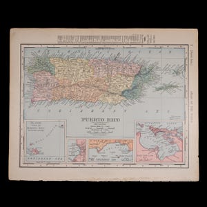 1897 PUERTO RICO - Original Landkarte von Rand McNally and Company Atlas of the World