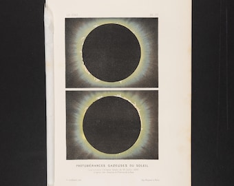 Impresión de prominencias de gas solar de 1877 - Arte astronómico antiguo original