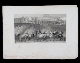 1841 MOUNTED HORSEMEN - Antique French Print Steel Engraving – from "L’Artiste – Salon de 1842s" - Scarce!