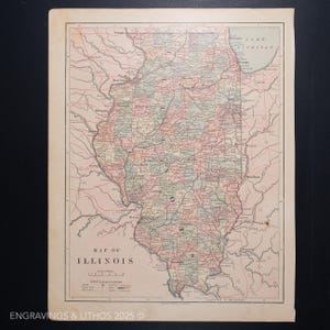 1877 ILLINOIS, VEREINIGTE STAATEN - Original-Karte von Harper and Brothers Atlas of the World