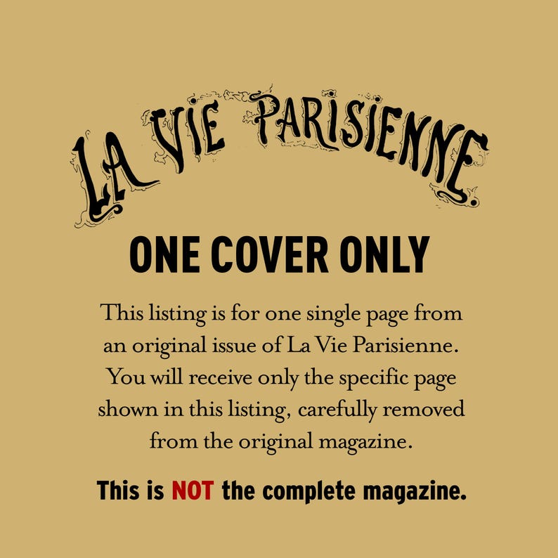 The image is a single page from an original issue of La Vie Parisienne magazine, and you will receive only the specific page shown in this listing, carefully removed from the original magazine. This is not the complete magazine.
