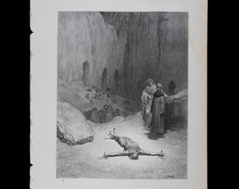 1880 EL PECADOR CRUCIFICADO – Grabado original de "La visión del infierno" de Dante Alighieri