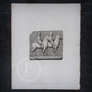 1812 Bas-relief representing the Dioscuri on horseback -   EXQUISITE Original Plate (211 Years Old)
