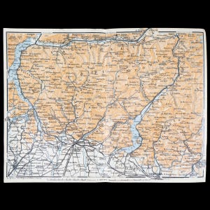 1893  Map of OROBIE ALPS in the Lombardy Region, ITALY - Authentic Lithograph Map, Leipzig for &quot;Italie, Manuel du Voyageur&quot; by Karl Baedeker