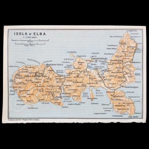 1893 Karte der INSEL ELBA im Tyrrhenischen Meer, ITALIEN - Lithographie-Karte, Leipzig für 'Italie, Manuel du Voyageur' von Karl Baedeker