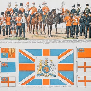 Armée britannique, drapeau et carte de « Le Noveau Larousse Illustré Edition » - PLAQUE DOUBLE CTÉ