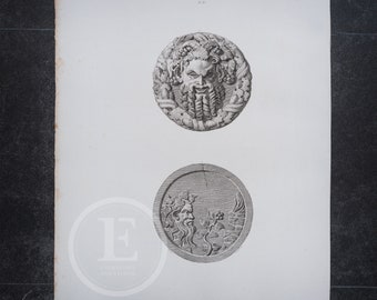 1812 Circular votive patera, with the head of Pan , in high relief - EXQUISITE Original Plate (211 Years Old)