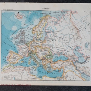 Mapa geológico antigo da Europa de 1897 / Mapa do Império Europeu da "Le Noveau Larousse Illustré Edition" - Impressão frente e verso