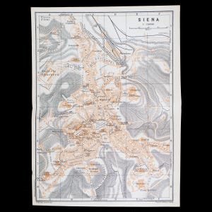 1893 Karte von SIENA in der TOSKANA, Mittel-ITALIEN - Original Lithographie-Karte, Leipzig für 'Italie, Manuel du Voyageur' von Karl Baedeker