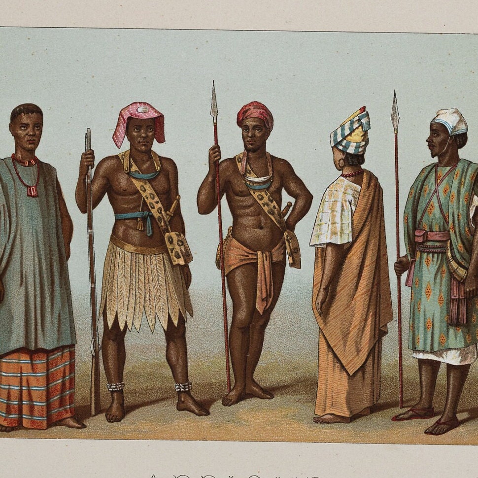 1888 Africa: Senegal Natives and Costumes by Racinet - Original