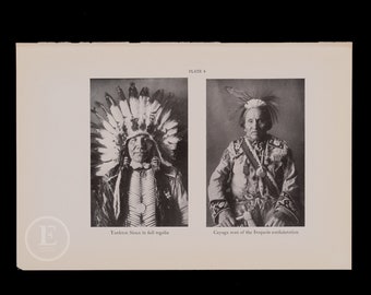 Yankton Sioux in full regalia / Cayuga man of the Iroquois Confederation     - Original vintage print circa 1935