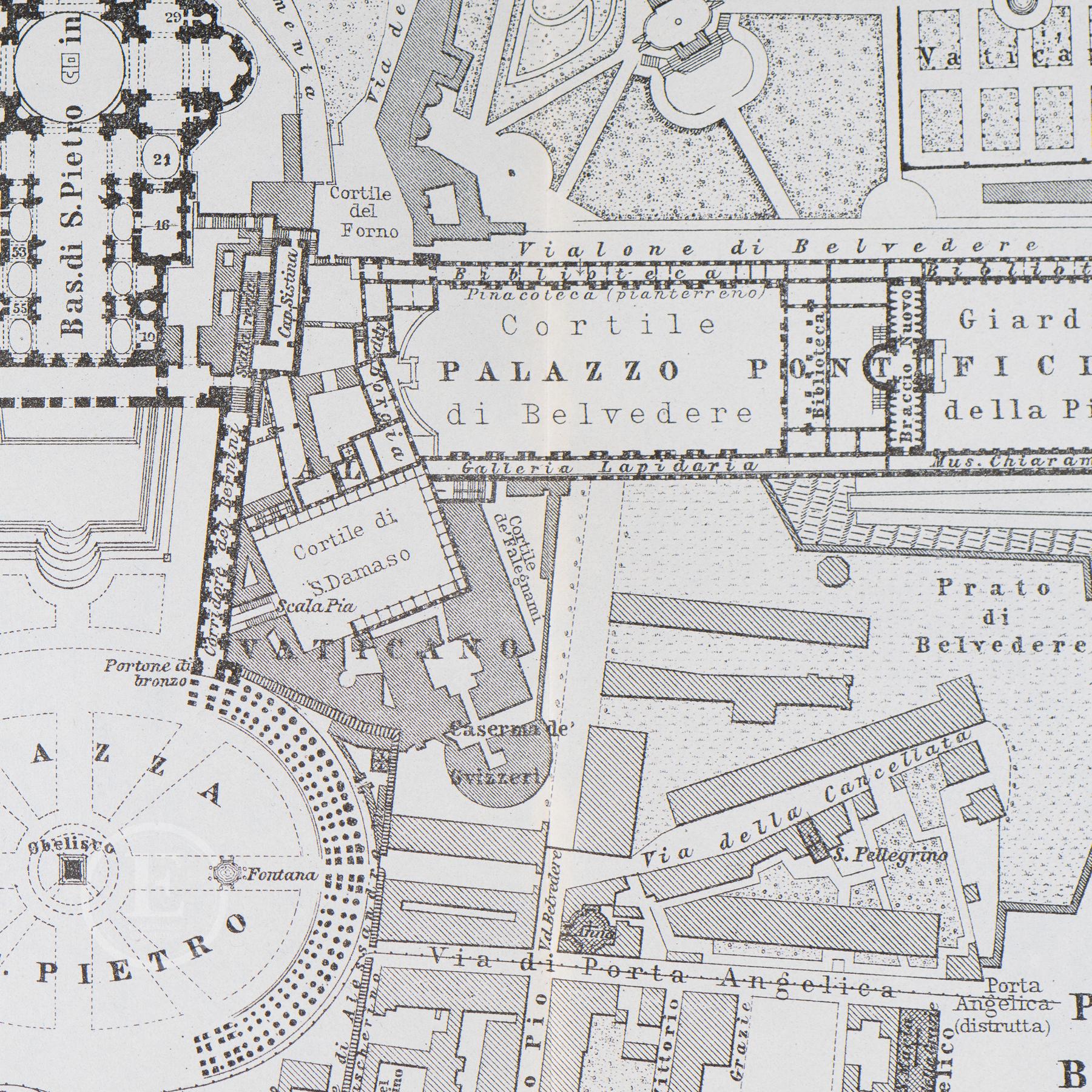 1893 Vatican Lithograph Map: Pontifical Palace & St Peter's