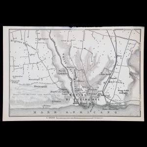 1893年、古代ギリシャ都市セリヌンテの遺跡地図 - カール・ベデカー著『イタリア、旅行者の手引き』のためにライプツィヒで作成された真正の石版地図