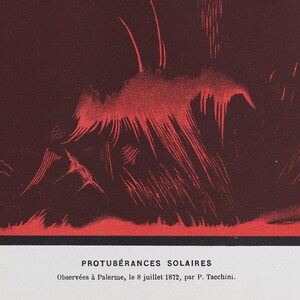 Solar Protuberances Observed in Palermo, 1872 - Exquisite Plate - RARE ORIGINAL PRINT from a french astronomy book 1877