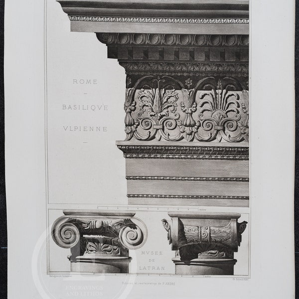 Basilica Ulpia in Trajan's Forum, Rome, Italy  - EXQUISITE Heliogravure . ca1900 .  17.75 in x 12.5 in (Crown Folio)