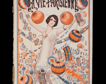 1924 年フランス革命記念日のお祝い、ランタンを持つ女性 – アルマン・ヴァレ作 – オリジナルの「ラ・ヴィ・パリジェンヌ」カバー