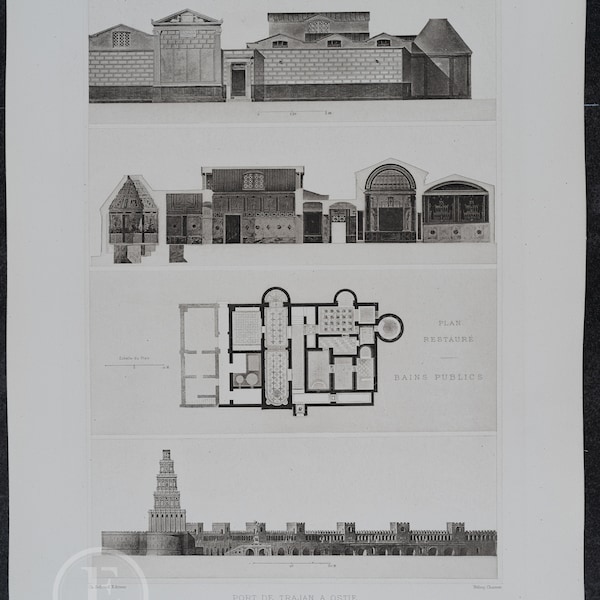 Port of Trajan in Ostia, Rome, Italy - EXQUISITE Heliogravure . ca1900 .  17.75 in x 12.5 in (Crown Folio)