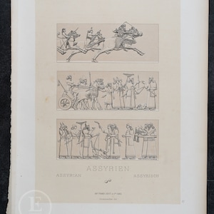 Assyrian Costumes and Weapons by Racinet - EXQUISITE PRINT Original Color Lithograph 1888 . Big Size (crown folio 15.75x11.25)