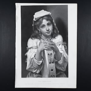 1862 Tamborine Girl by George Barrie engraving - RARE Steel Engraving from &quot;The Art Journal&quot;