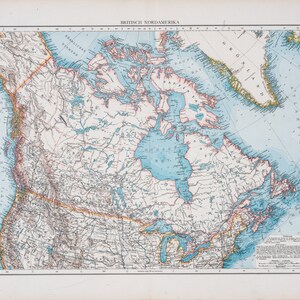 Map of British North America  / Color map / Original / German World Atlas 1896 / Big / 22.5 x17.5 in