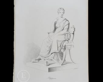 1855 POLYHYMNIA - Schwarz-Weiß-Stahlstich von Albert Henry Payne „Payne’s Universum“