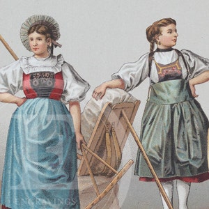 Switzerland Women Traditional Costumes by A.racinet EXQUISITE PRINT ...