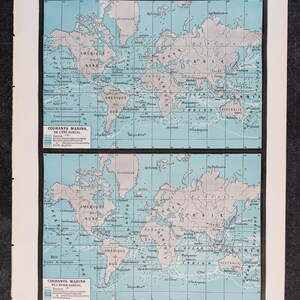1897 Meeresströmungen von Sommer und Winter und atmosphärische Strömungen Karten aus "Le Noveau Larousse Illustré Edition" - doppelseitiger Druck