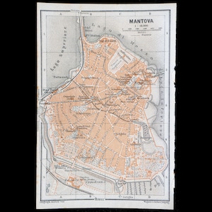 1893 Map of MANTUA, City in LOMBARDY Region, North ITALY-Authentic Lithograph Map, Leipzig for &quot;Italie, Manuel du Voyageur&quot; by Karl Baedeker