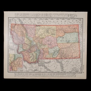 1897 MONTANA, USA - Original Landkarte von Rand McNally and Company Atlas of the World