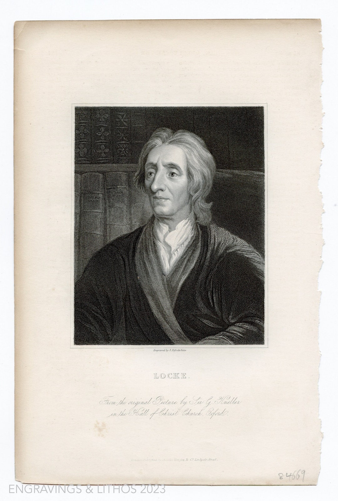 John Locke English Philosopher Very Rare Original Steel Engraving Out