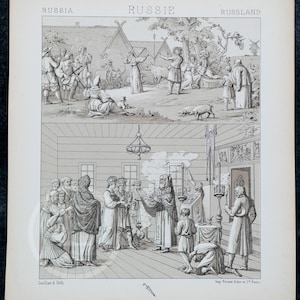 Russian Culture and Costumes  by A.Racinet - EXQUISITE PRINT Color Lithograph 1888