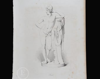 1855 Statue of PARIS, a PRINCE of TROY - Black and white steel engraving by Albert Henry Payne “Payne’s Universum”