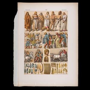 1890 STAROŻYTNE STROJE NIEMIECKIE – „Stroje, broń, przybory i przedmioty gospodarstwa domowego” autorstwa Frédérica Hottenrotha – oryginalna litografia!