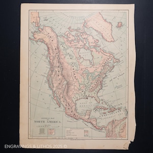 1877 Karte von Nordamerika - Original Landkarte von Harper and Brothers Atlas of the World