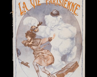 1919 Woman Escaping a Giant Snow Monster Cover by Charles Hérouard – Original La Vie Parisienne Print