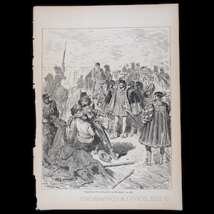 1880 Don QUIXOTE FOUND COLLAPSED on the Ground – Gustave Doré Illustration – Original Antique Book Print from Don Quixote – Scarce!