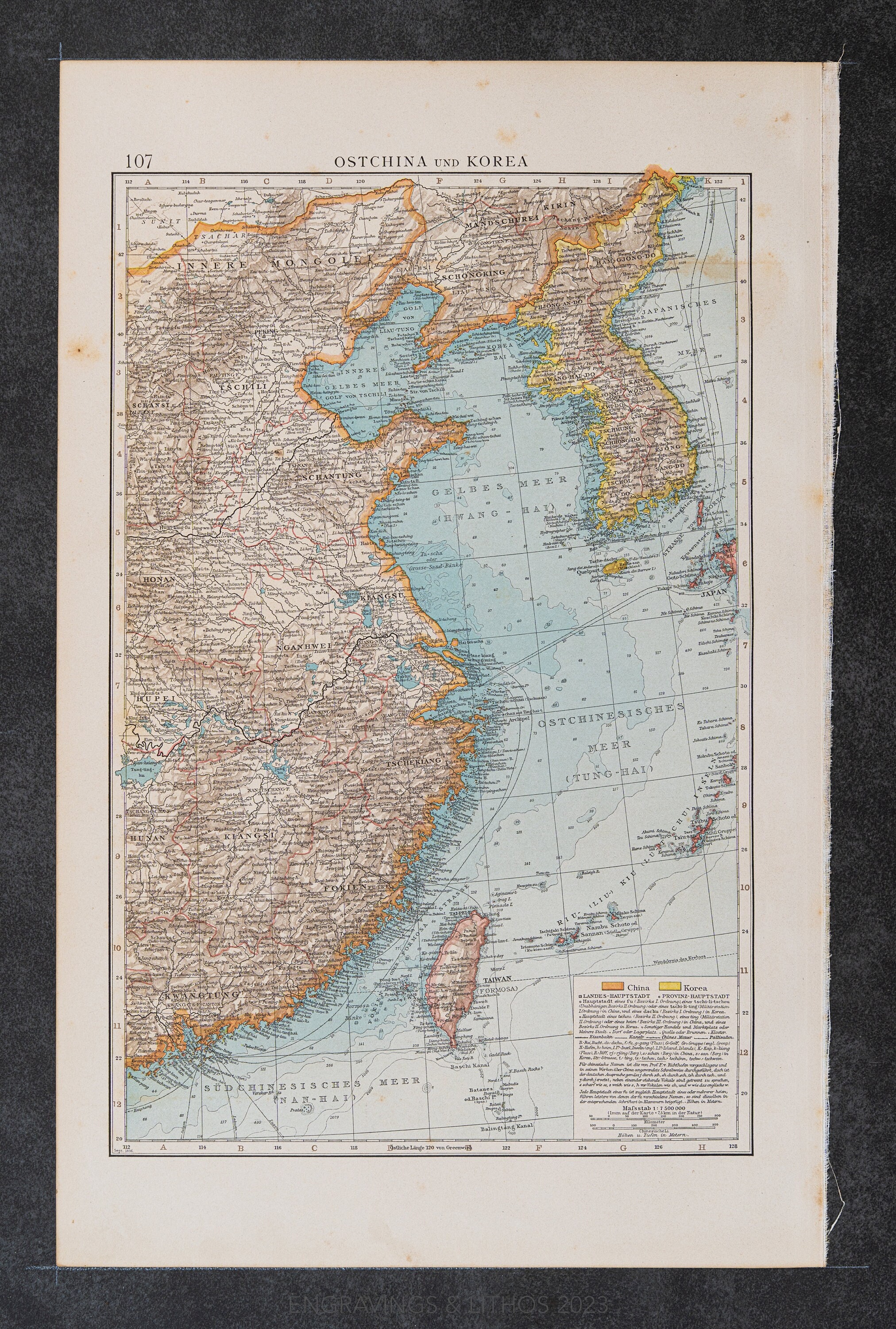 1896 Antique Map: East China and Korea - German World Atlas - Etsy