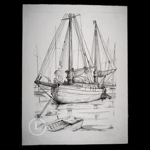 ORIGINAL ETCHING - Port de Peche by Claude Piechaud is an original hand-signed etching from the second half of the 20th century