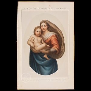 1898 - The Sistine Madonna - Rare chromolithograph plate from Brockhaus' Conversations-Lexikon / Religious plate